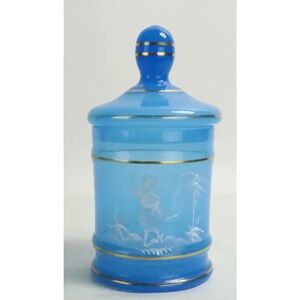 Mary Gregory Blue Opaline Glass Powder Jar